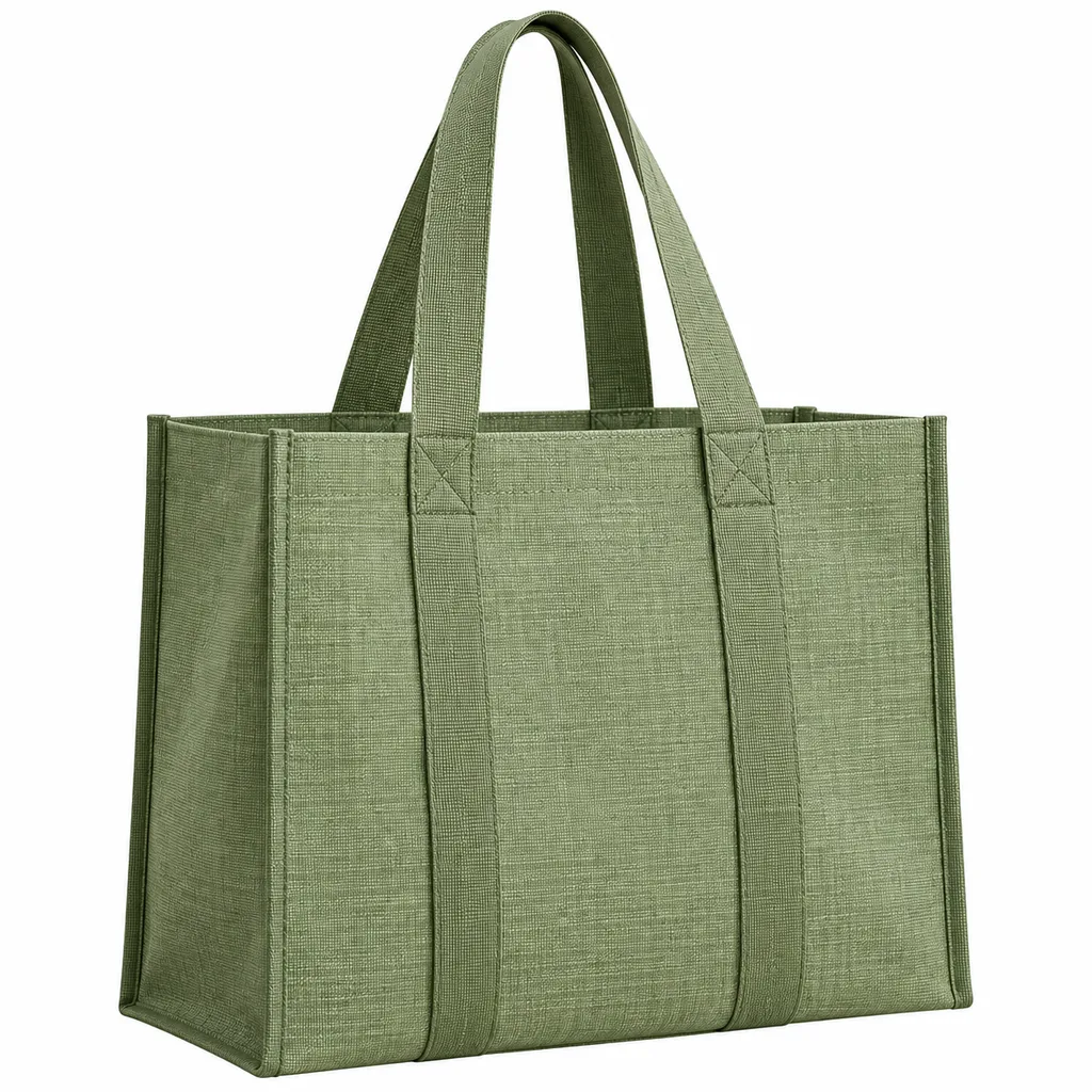 Olive green recycled PET (rPET) tote bag with webbing handles