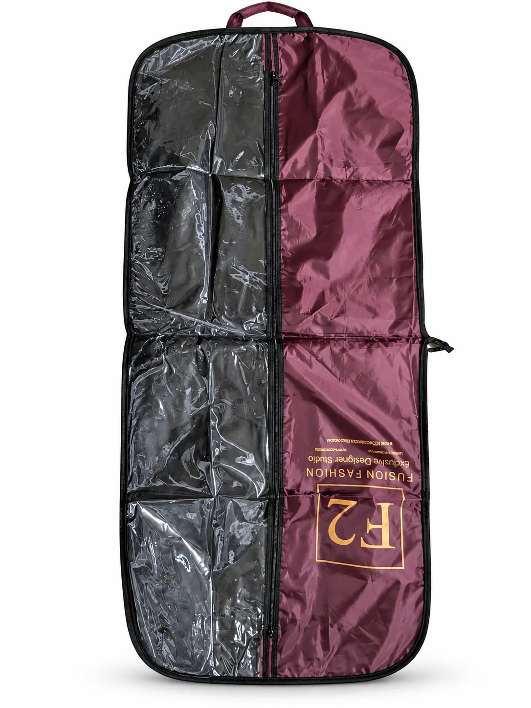 Maroon and Transparent Suit Cover – Front view