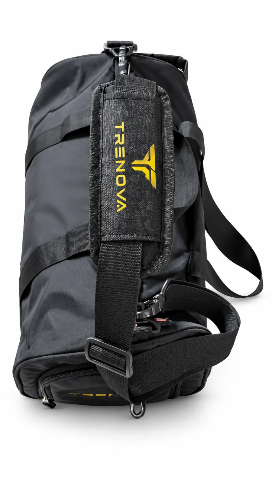 Black Barrel Duffel Bag – Strap Detail view