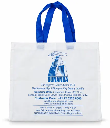 White Non-Woven Bag with Blue Handles
