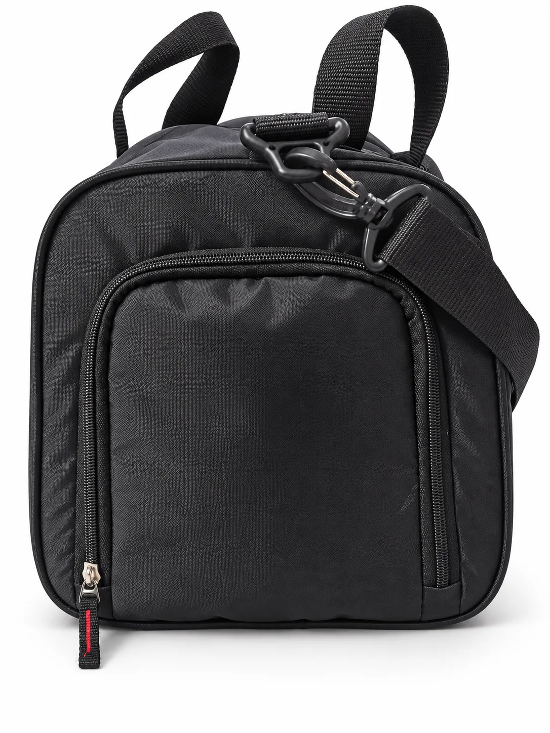 Black Duffel with Bottle Pocket – End view