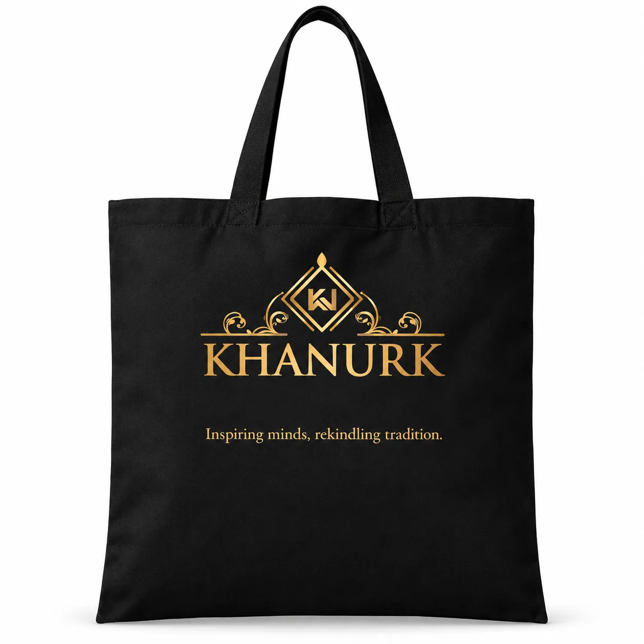Black Tote with Gold Print – Front view