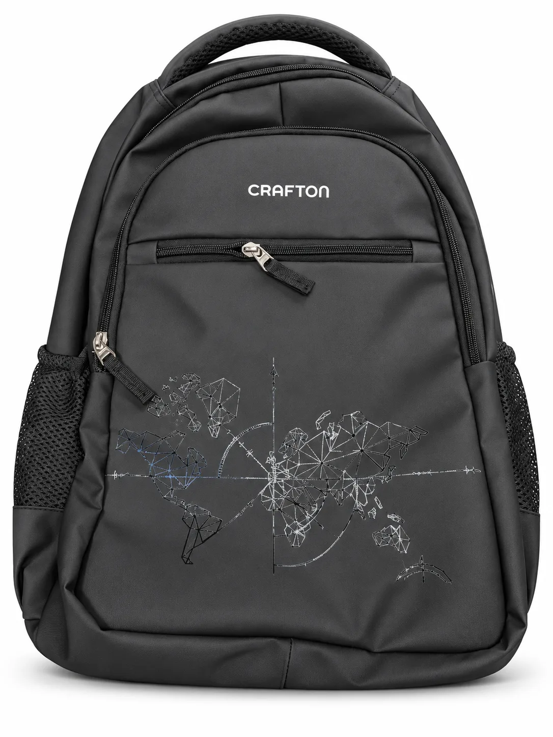 Black Map-Print Backpack – Front view