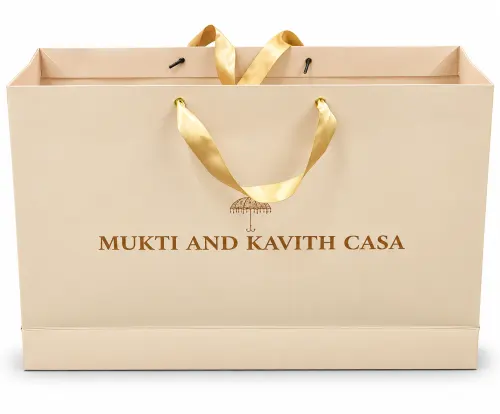 Cream Paper Bag with Gold Ribbon Handles
