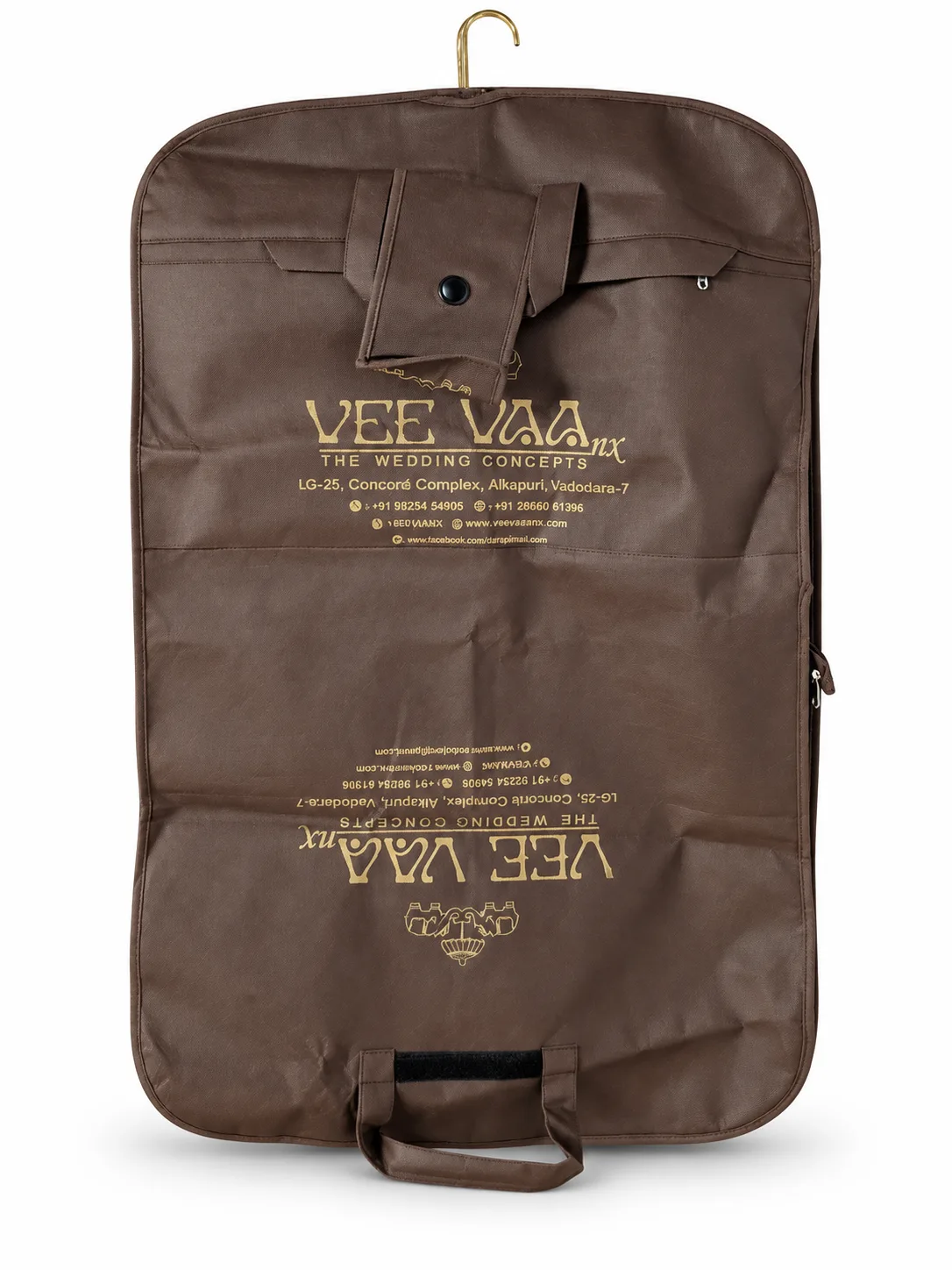 Brown Suit Cover with Gold Print – Front view