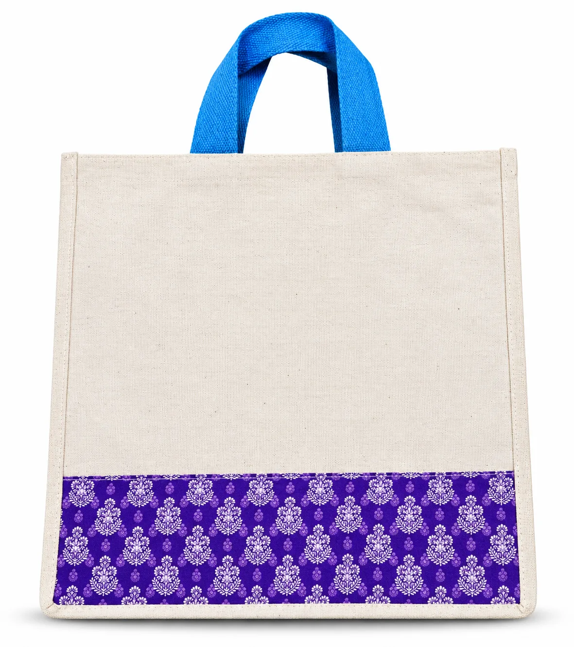 Canvas Blue Print Band Tote – Front view