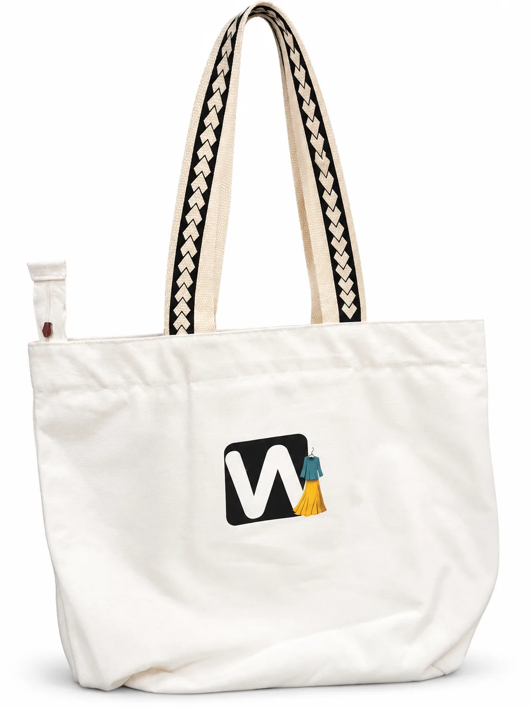Wide Canvas Tote with Logo Print – Angle view