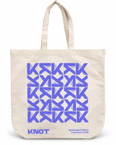Natural Tote with Blue Pattern Print